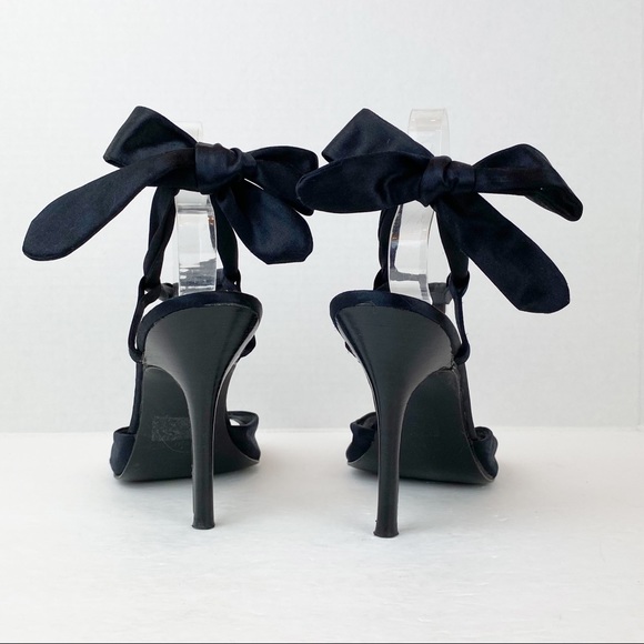 Marc Fisher Black Satin Beaded Ankle Tie Sandals, 8.5 - Picture 6 of 8